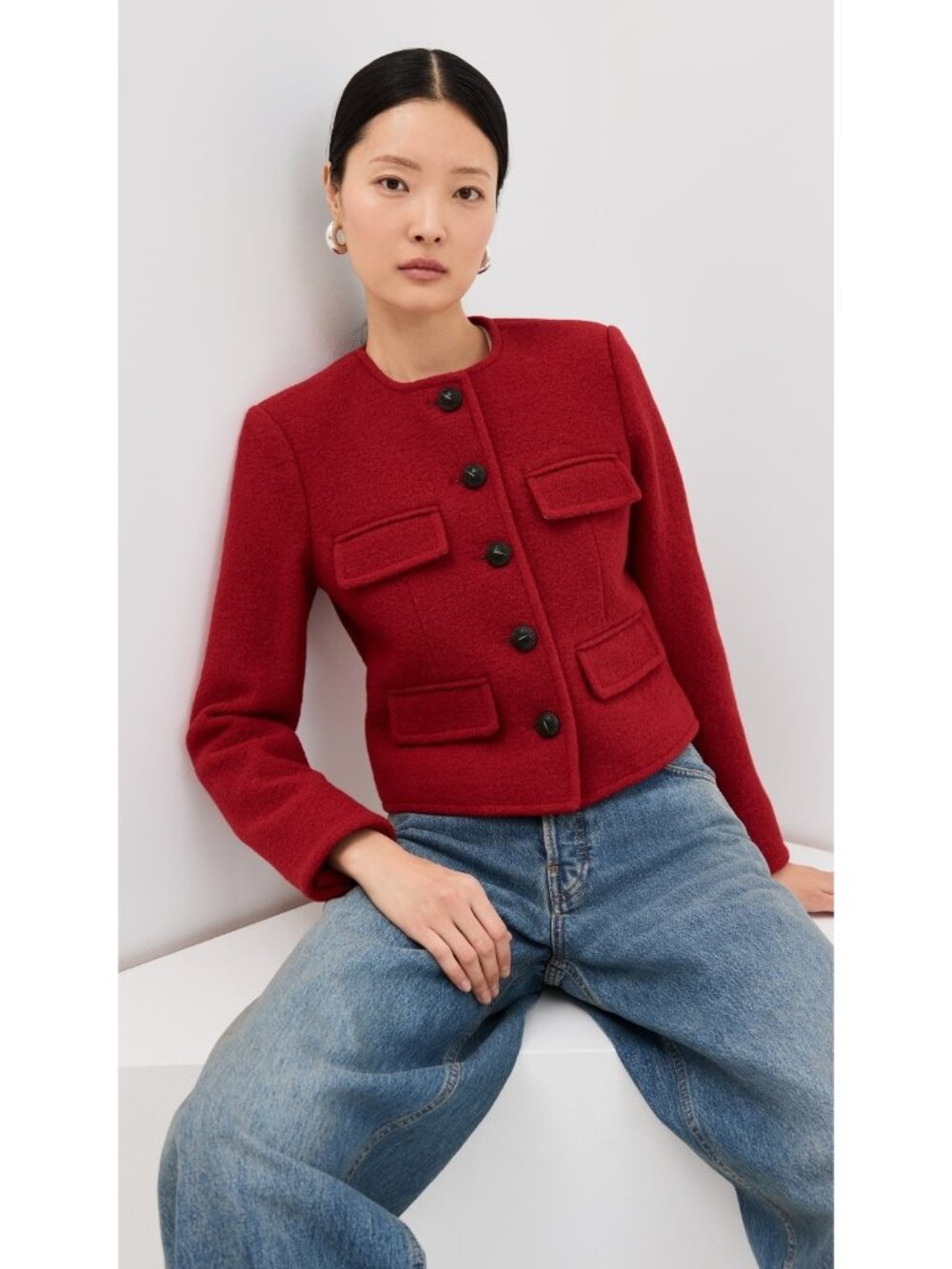 NWT Veronica Beard Leslie in Crimson Red Boiled Wool Boxy Jacket 14 $698